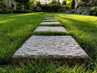 Stepping stone trail set flush in a residential lawn in Vaughan, GTA